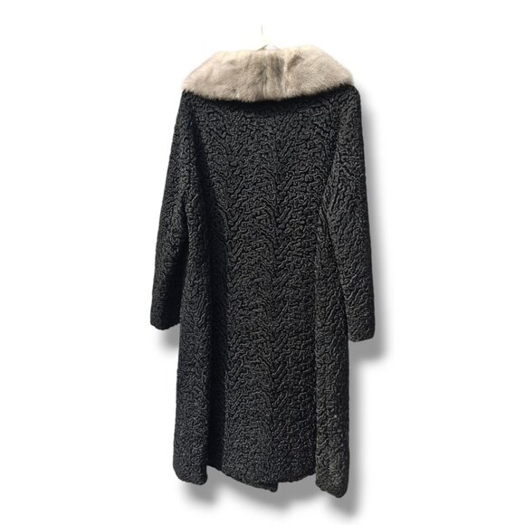 Vintage Black Persian Curly Lamb Fur Coat With Mink Trim Women's Medium Large - Picture 2 of 12